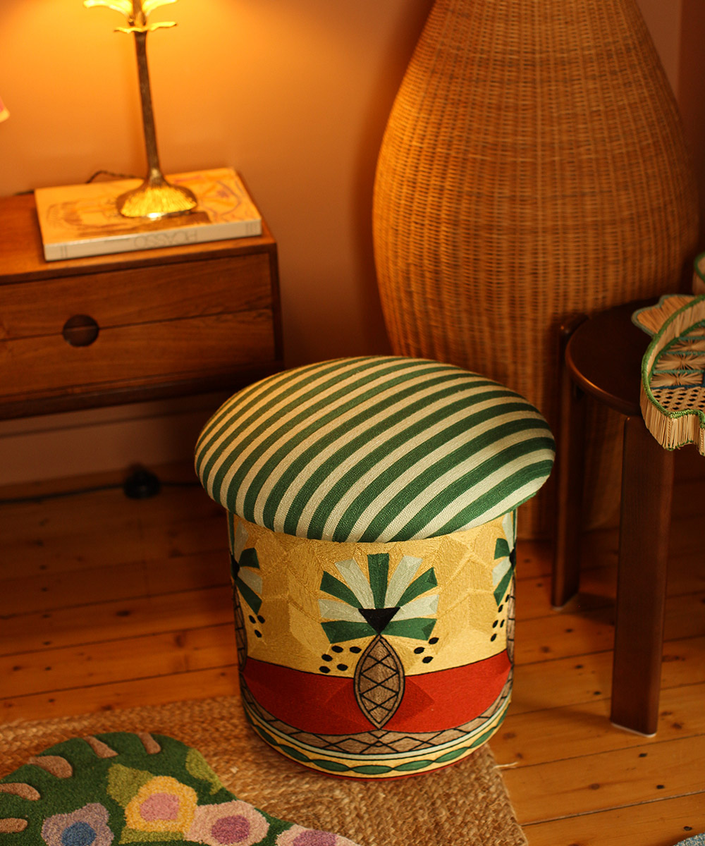 Paloma Palm Embroidered Stool