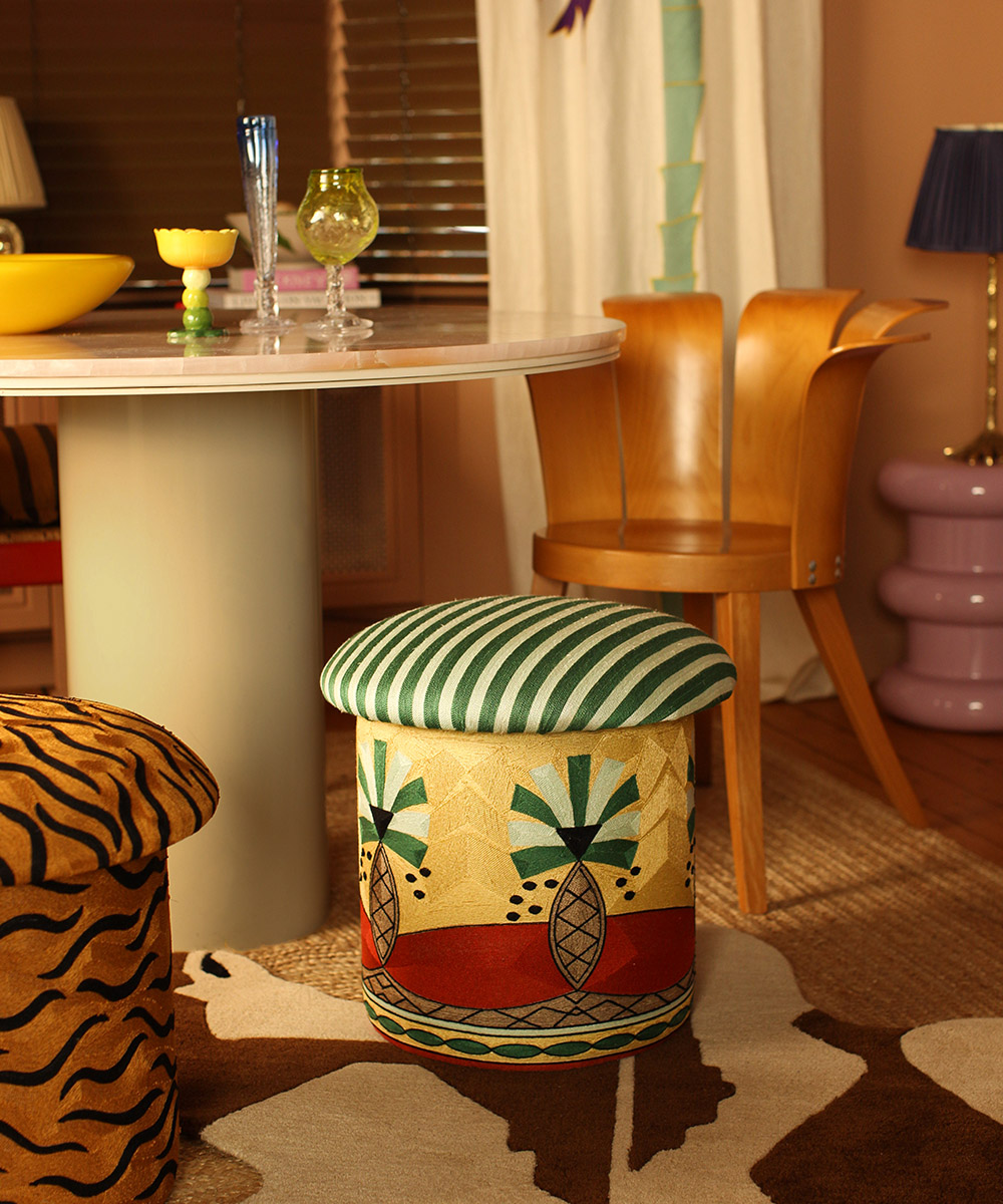 Paloma Palm Embroidered Stool