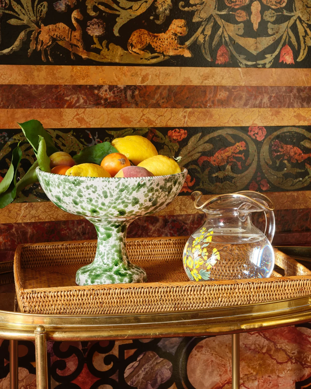 Speckled Fruit Stand, Green and White