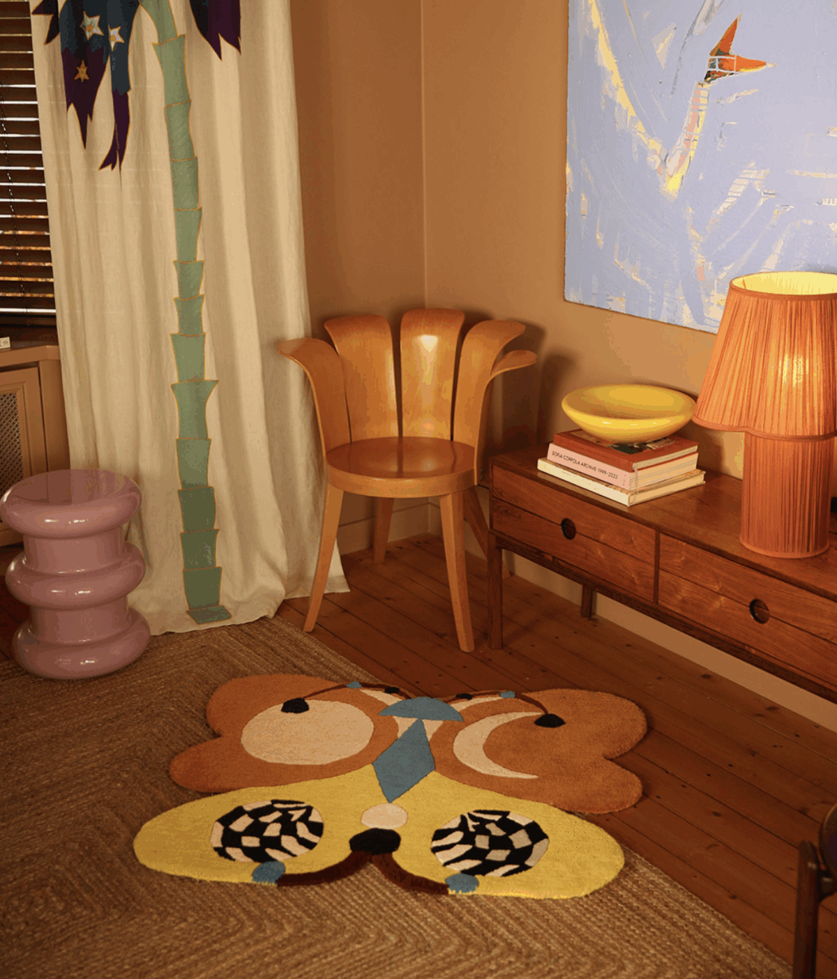 Melody Moon Butterfly Rug Lemon Large