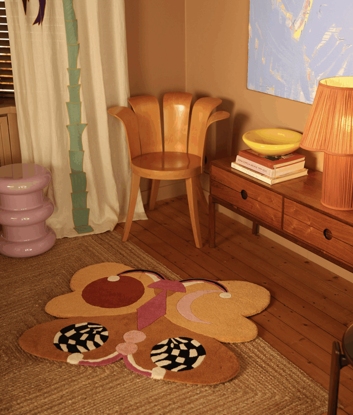 Melody Moon Butterfly Rug Ocre Large