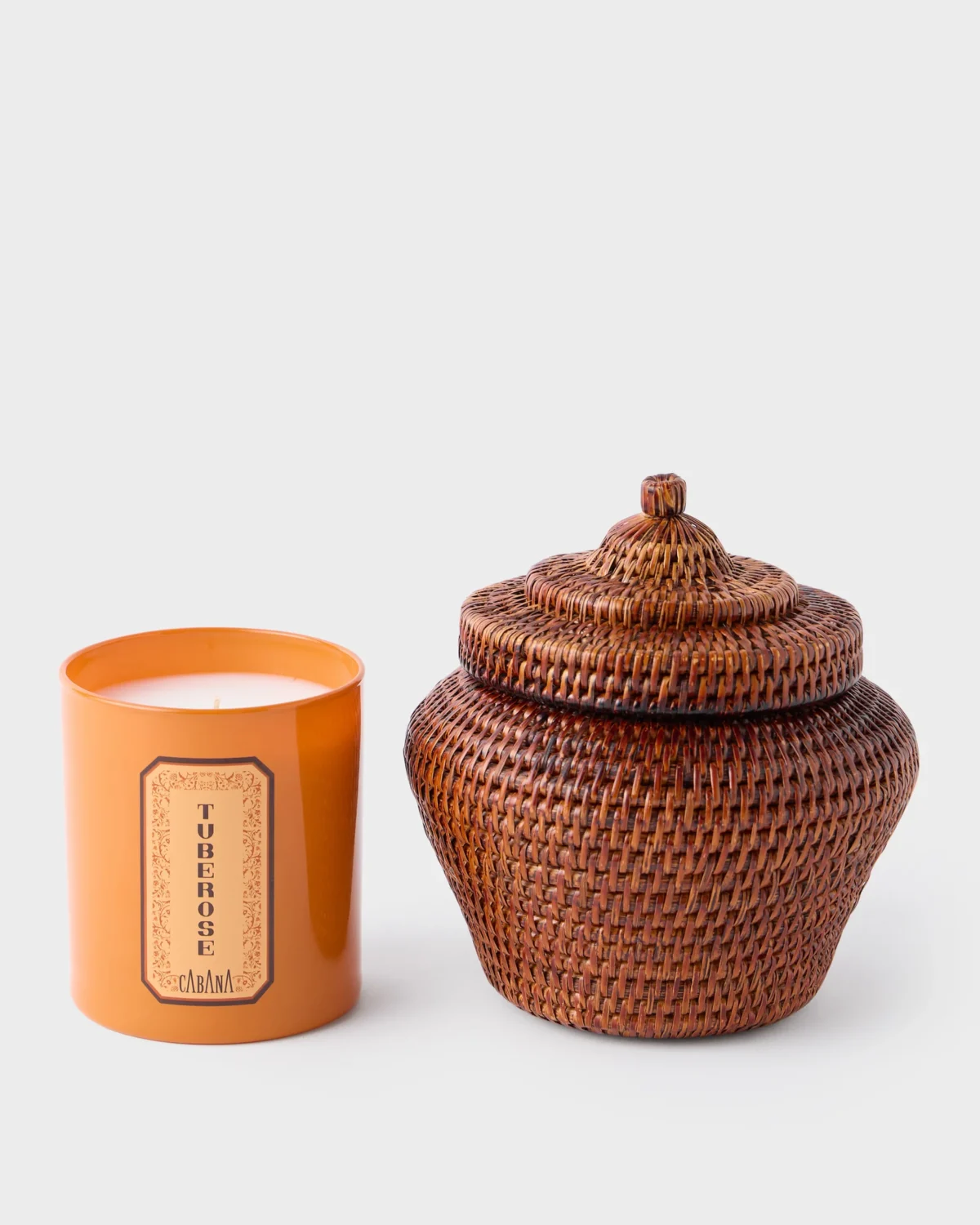 Cabana Candle & Woven Vimini Candle Holder Set