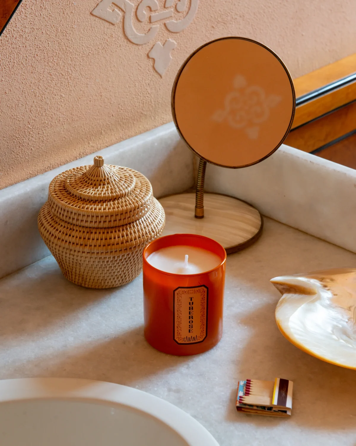 Cabana Candle & Woven Vimini Candle Holder Set